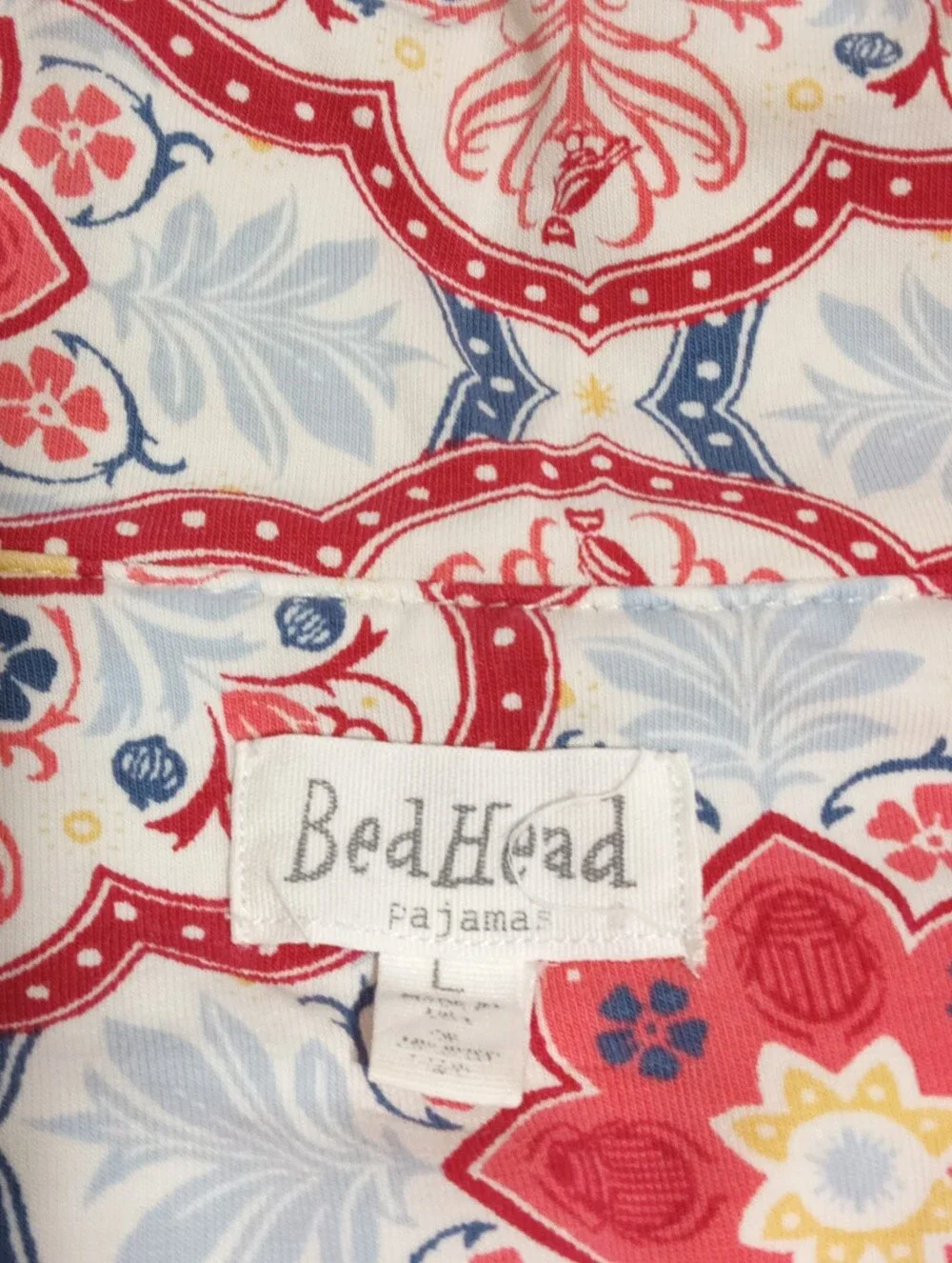 BedHead Floral Paisley Print Pajama Set Button Front Piped Lounge Sz L